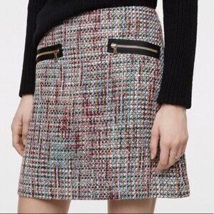NWT- ANN TAYLOR LOFT COLORFUL TWEED MINI SKIRT WITH ZIPPER POCKETS  ~ SIZE 8P